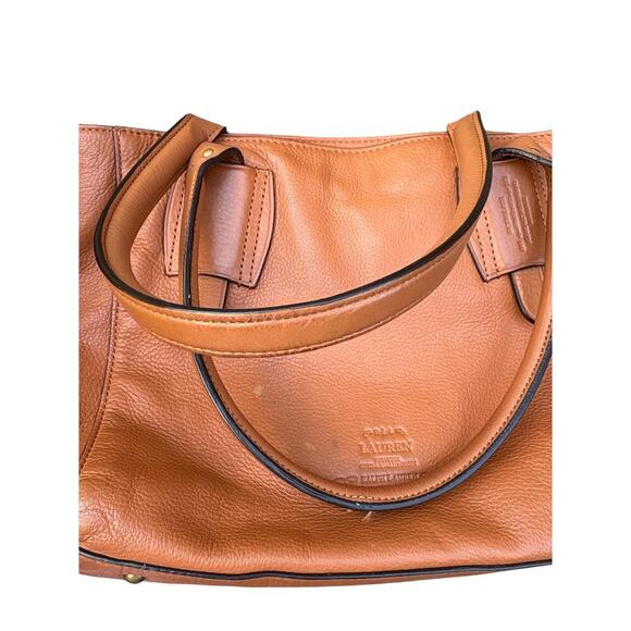 Ralph Lauren Cognac Glove Tanned Leather Tote Satchel Heritage Logo - Picture 6 of 7